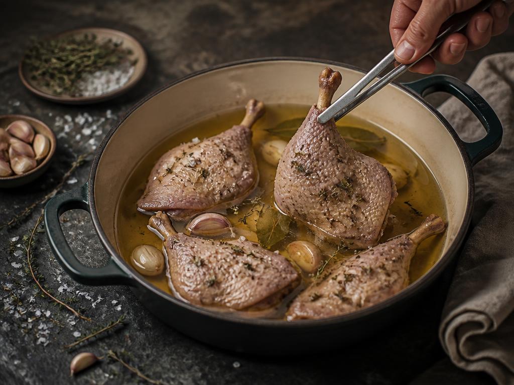 Duck Leg Confit being prepared in the kitchen