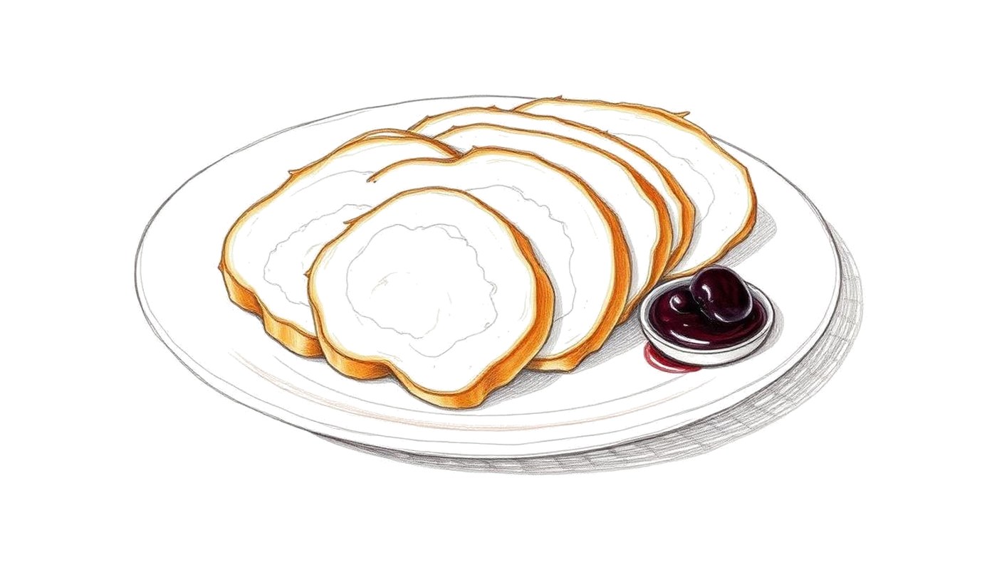 Colored-pencil sketch of sliced duck breast on a plate with dark fruit sauce
